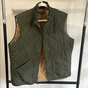 J. Crew Dark Green Quilted Vest with Tan Lining